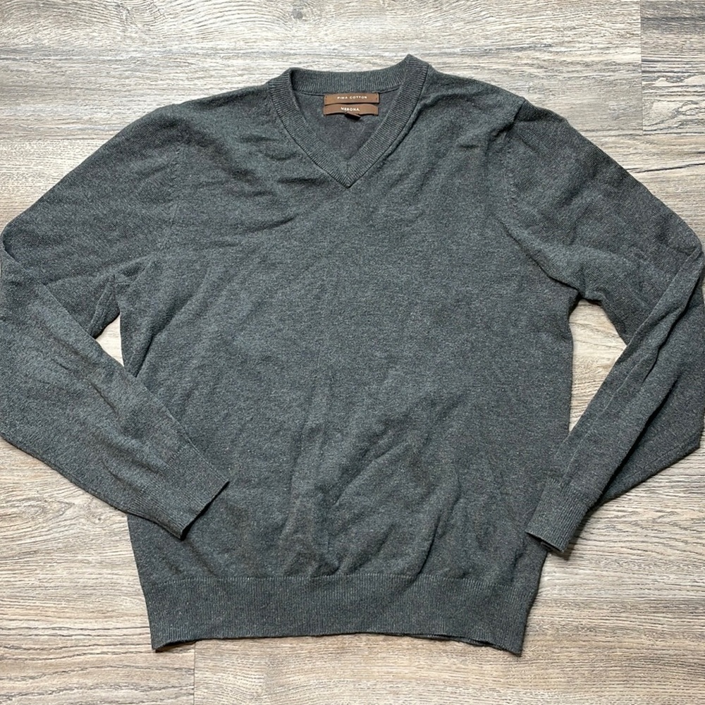 Merona Mens Charcoal Grey V Neck Pima Cotton Sweater, size medium
